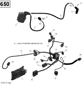 10- Блок управления двигателем и проводка двигателя - 650 EFI (Package North)