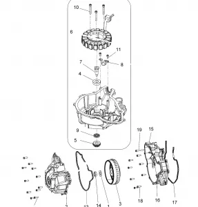 ENGINE, STATOR COVER and FLYWHEEL - A15SEA57HA (49ATVFLYWHEEL14SP570)