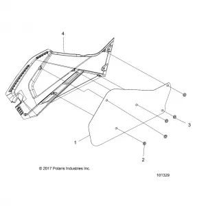 BODY, RIGHT HAND SIDE PANEL HEAT SHIELD AND HARDWARE 1 UP - A18SHE57FS (101329)