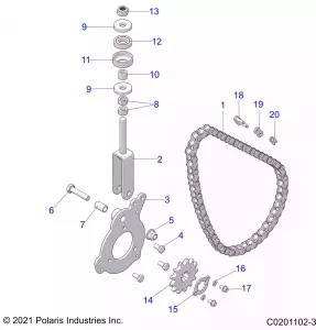 DRIVE TRAIN, CHAIN TENSIONER AND SPROCKET - Z21HCB18B2 (C0201102-3)